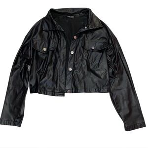 women’s faux leather cropped jacket button up
